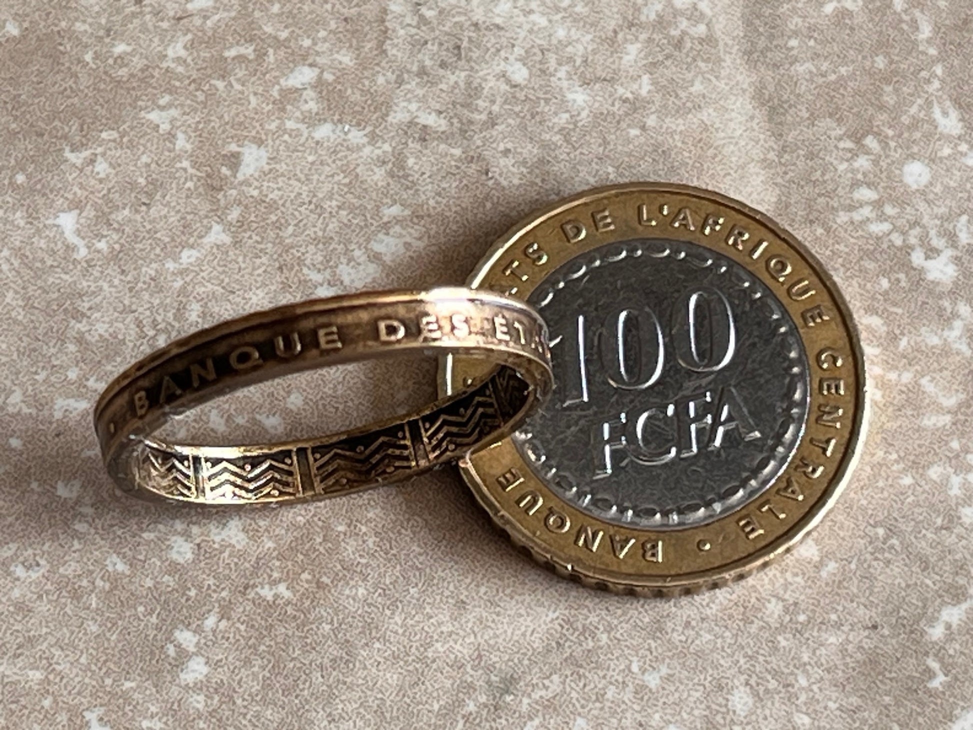 Central African Ring Vintage 100 Francs States Handmade Personal Jewelry Ring Gift For Friend Ring Gift For Him Her World Coin Collector