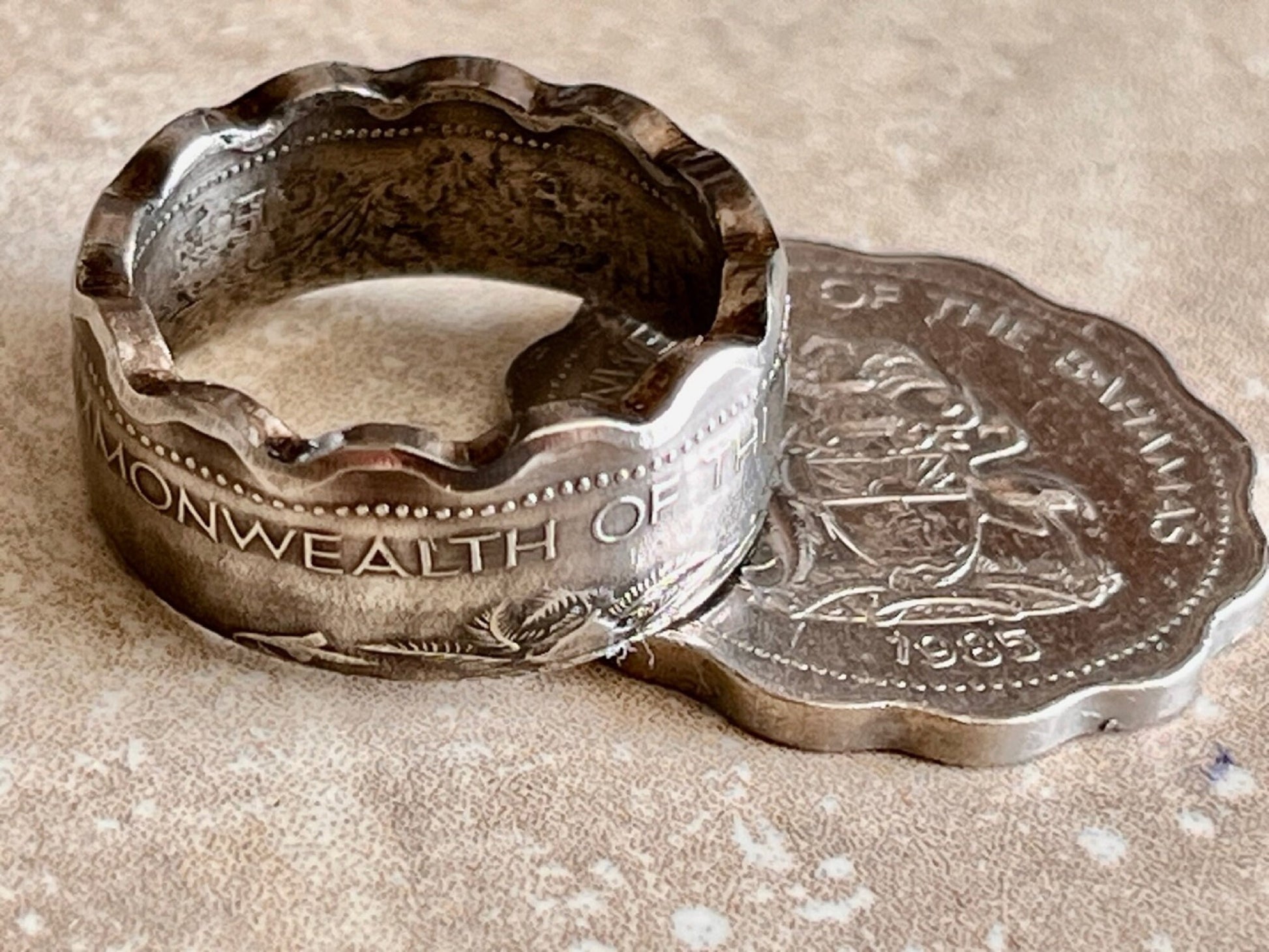 Bahamas Ring 10 Cent Coin Ring Handmade Personal Charm Jewelry Ring Gift For Friend Coin Ring Gift For Him Her World Coin Collector