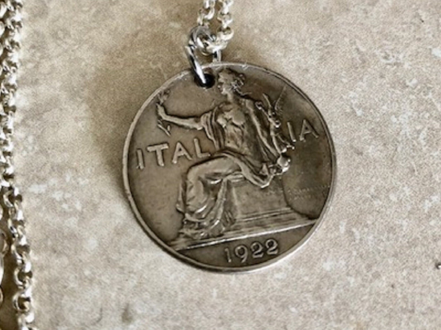 Italy Coin Necklace Italian 1922 Pendant 1 Lira BVONO, Necklace Jewelry Gift For Friend Coin Charm Gift For Him, Her, World Coins Collector