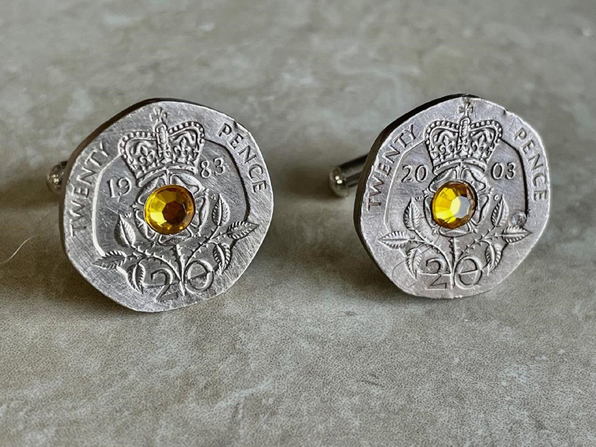 British Coin Cuff Links Briton UK 20 Pence Rhinestone Cufflinks, Charm Gift For Friend Coin Charm Gift For Him, Coin Collector, World Coins