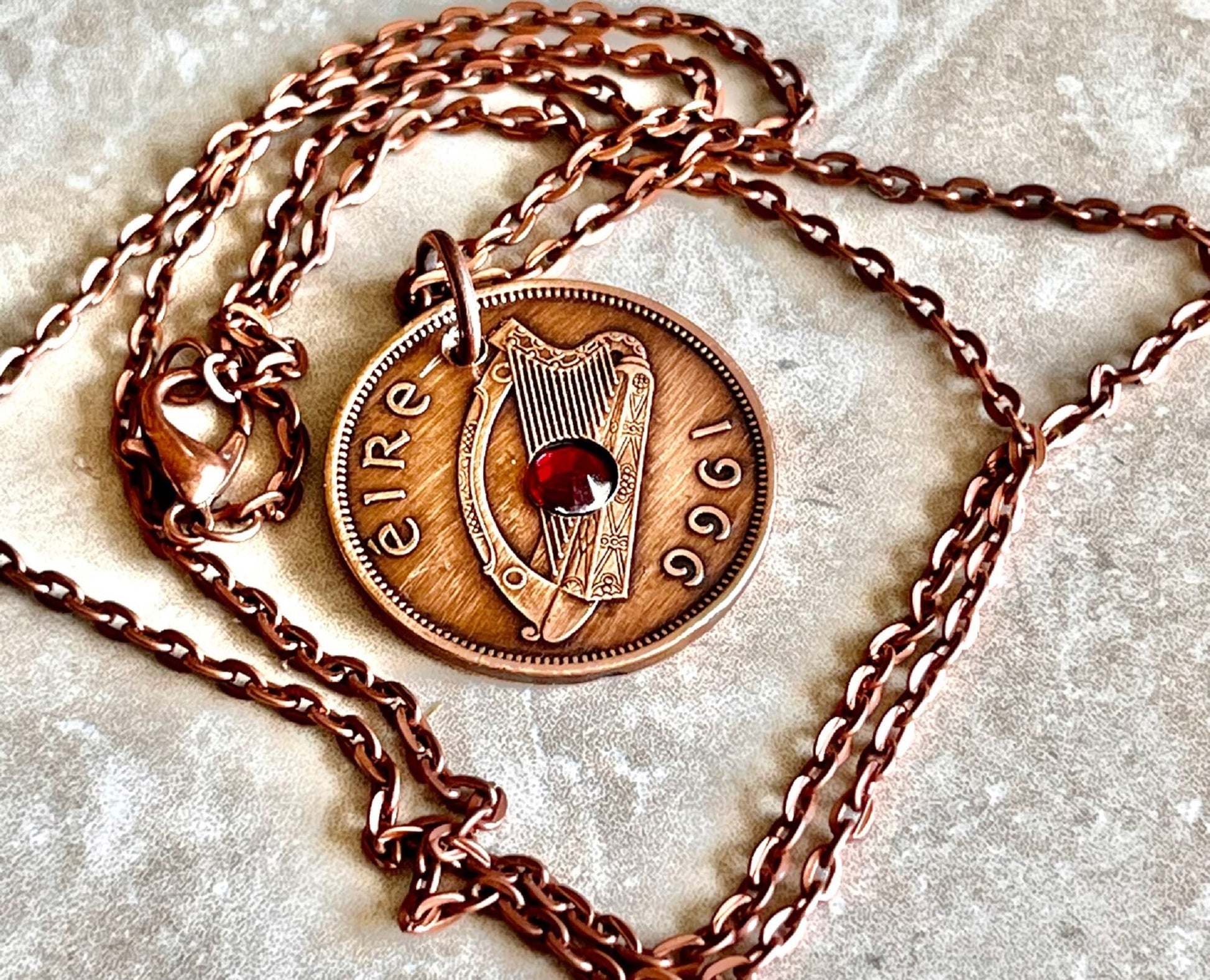 Ireland Coin Pendant 1/2 Pingin Irish Piglet Harp Necklace Rhinestone Gift For Friend Charm Gift For Him, Her, Coin Collector, World Coins