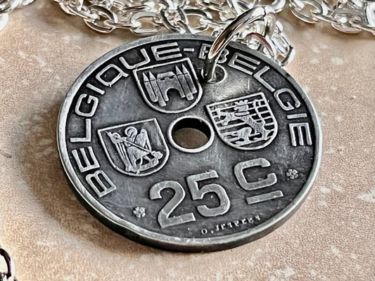 Belgium Coin Necklace Belgian 25 Cents Pendant Handmade Custom Coin For Gift For Friend Coin Gift For Him, Coin Collector, World Coins
