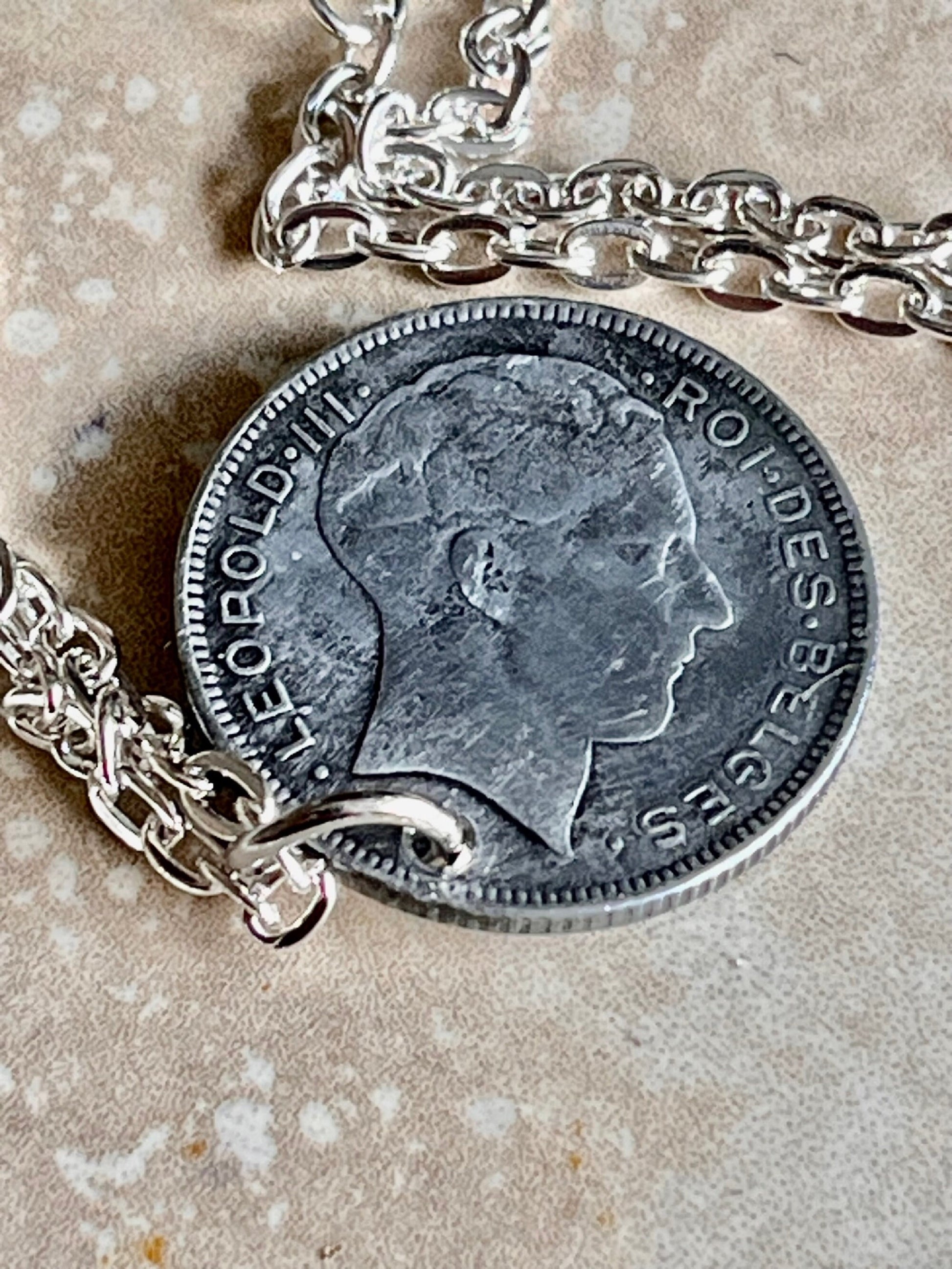 Belgium Coin Necklace Belgian 5 Franc Pendant Handmade Custom Coin For Gift For Friend Coin Gift For Him, Coin Collector, World Coins