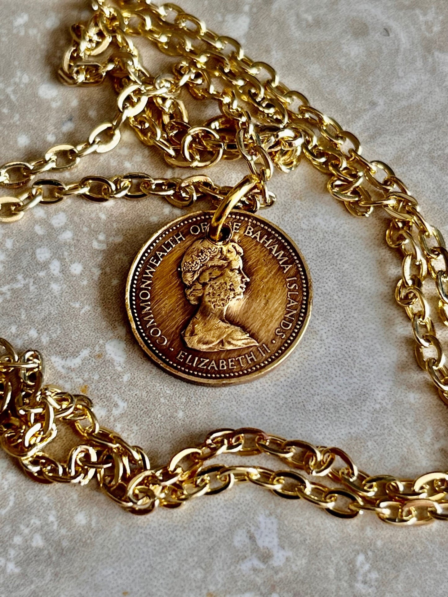 Bahamas Coin Pendant Star Fish Necklace Rhinestone Custom Made Charm Gift For Friend Charm Gift For Him, Her, Coin Collector, World Coins