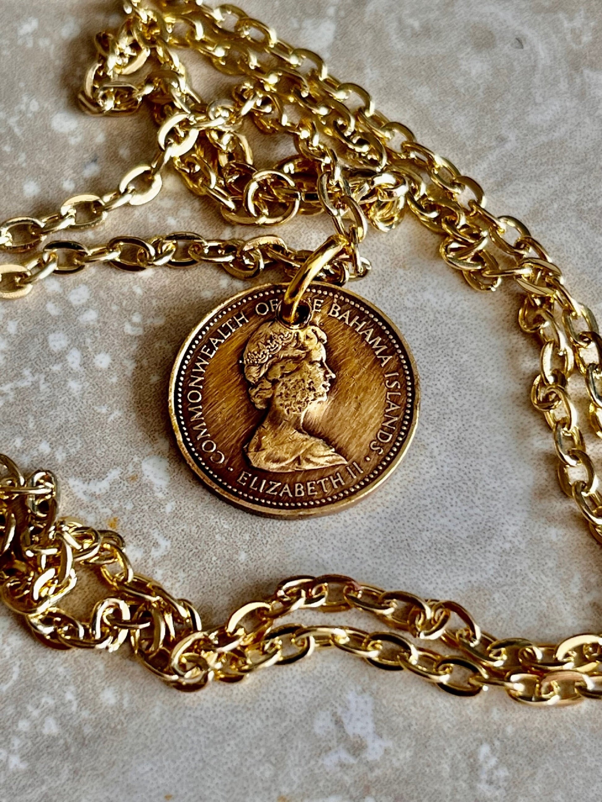 Bahamas Coin Pendant Star Fish Necklace Rhinestone Custom Made Charm Gift For Friend Charm Gift For Him, Her, Coin Collector, World Coins