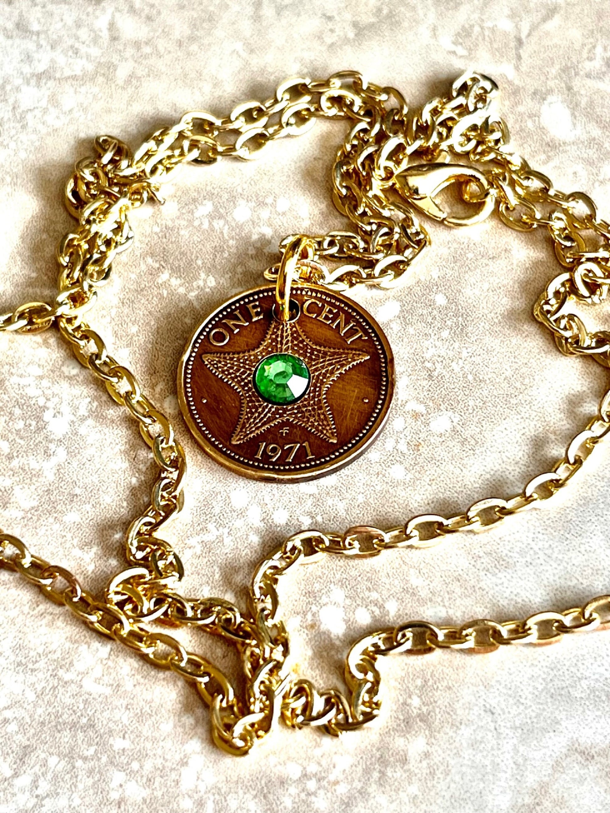 Bahamas Coin Pendant Star Fish Necklace Rhinestone Custom Made Charm Gift For Friend Charm Gift For Him, Her, Coin Collector, World Coins