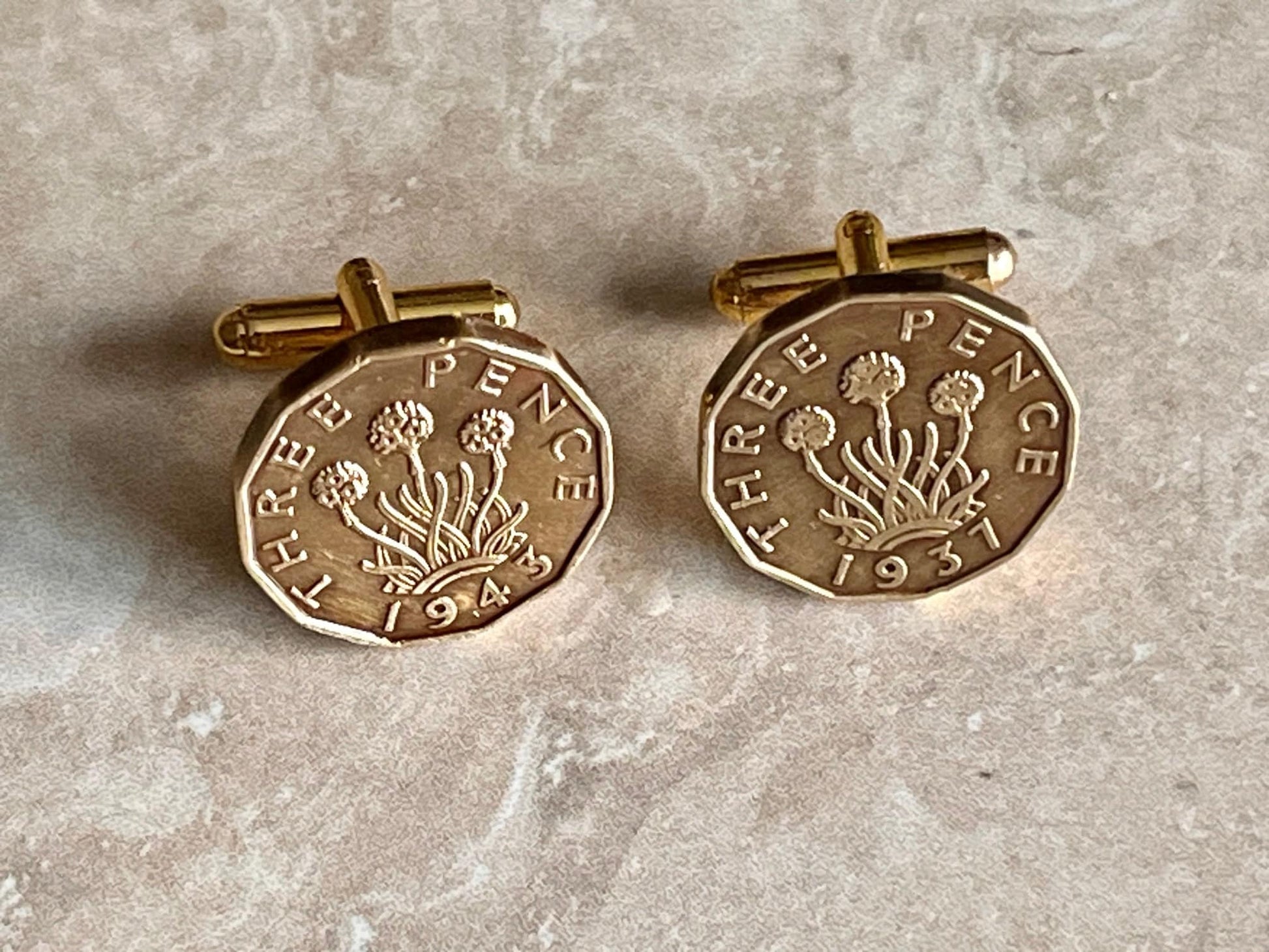 British Coin Cuff Links Briton UK Three 3 Pence Cufflinks, Charm Gift For Friend Coin Charm Gift For Him, Coin Collector, World Coins