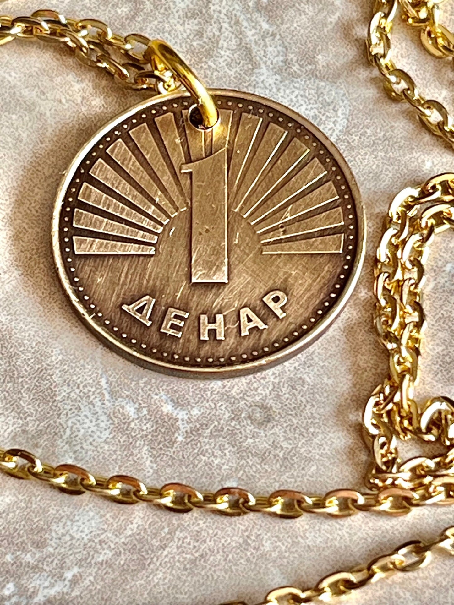 Macedonian Republic 1 Denier Coin Necklace Pendant Custom Charm Gift For Friend Coin Charm Gift For Him, Her, Coin Collector, World Coins