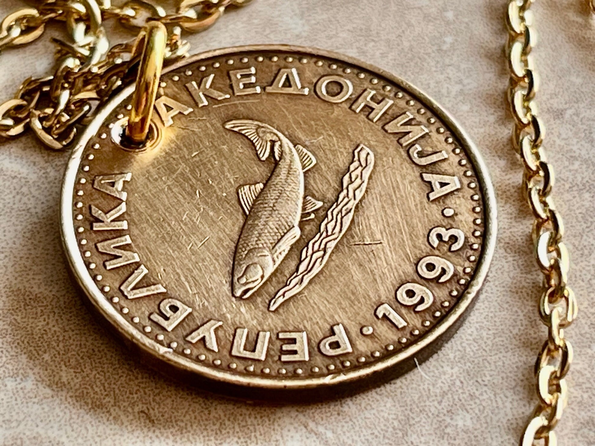Macedonian Republic 2 Denier Coin Necklace Pendant Custom Charm Gift For Friend Coin Charm Gift For Him, Her, Coin Collector, World Coins
