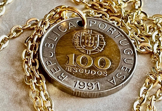 Portugal Pendant Portuguese 100 Escudos Personal Necklace Old Vintage Handmade Jewelry Gift Friend Charm For Him Her World Coin Collector