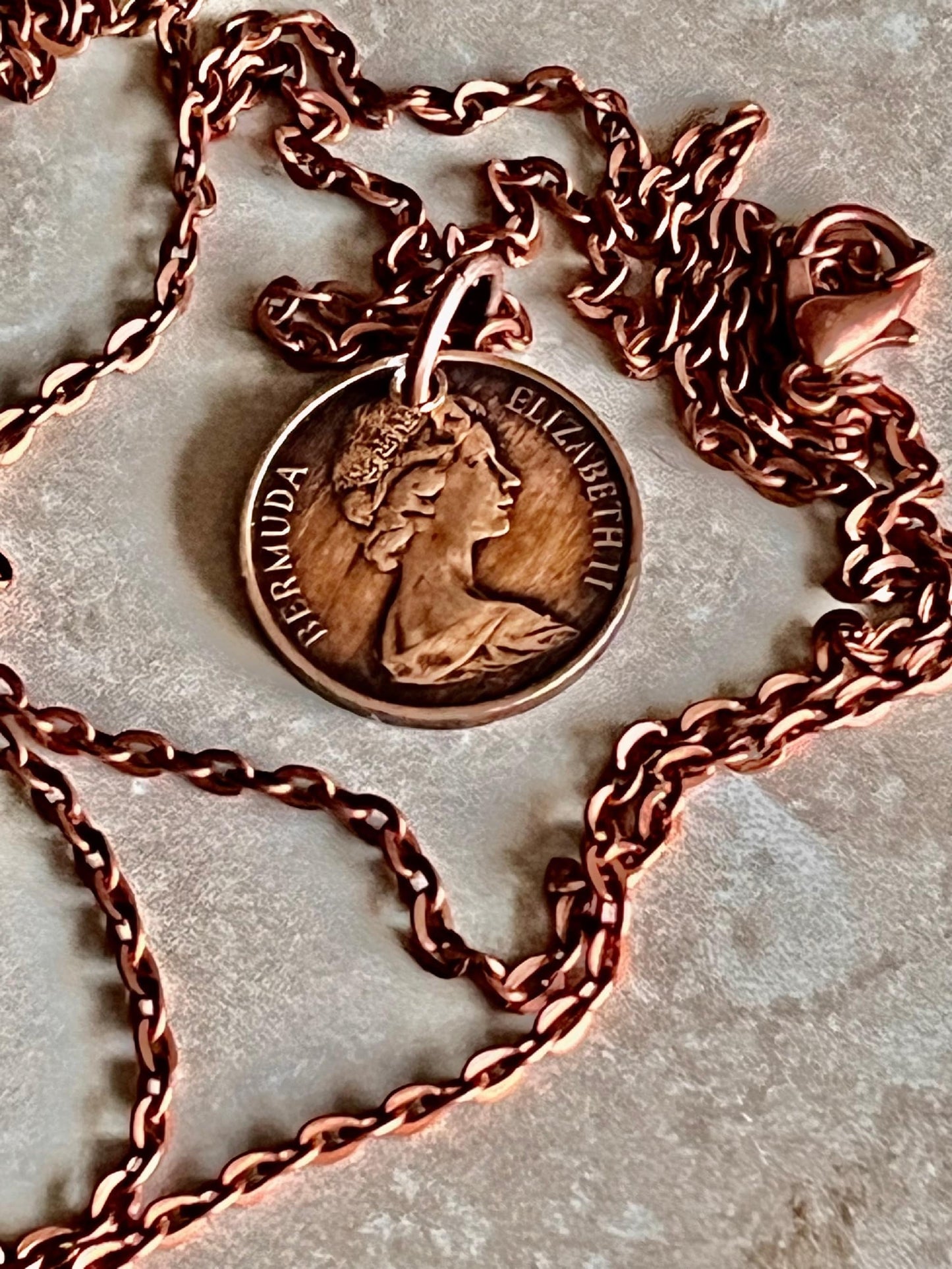 Bermuda Coin Pendant One Cent Necklace Wild Bore Handmade Custom, Charm Gift For Friend Coin Charm Gift For Him, Coin Collector, World Coins