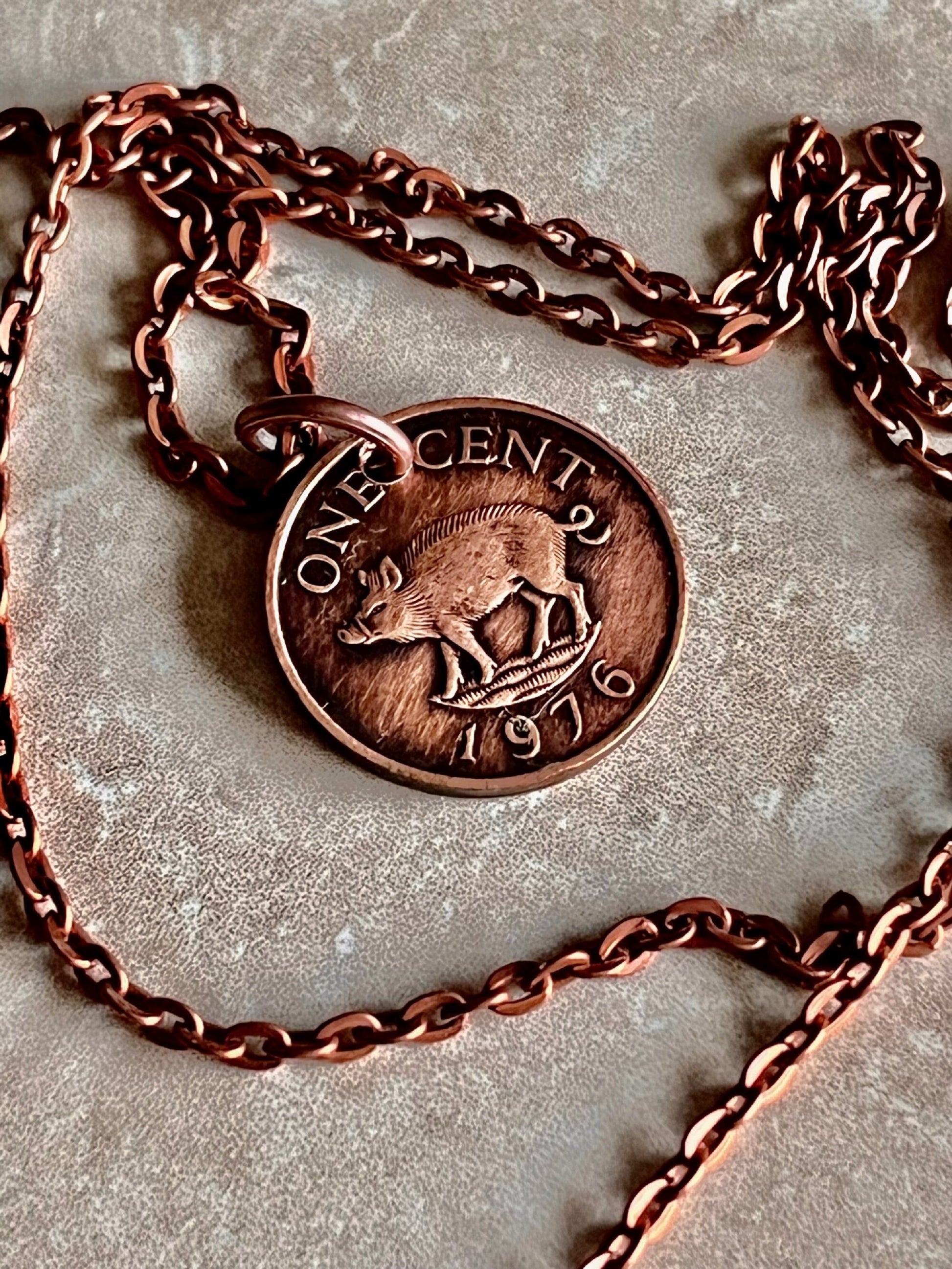 Bermuda Coin Pendant One Cent Necklace Wild Bore Handmade Custom, Charm Gift For Friend Coin Charm Gift For Him, Coin Collector, World Coins