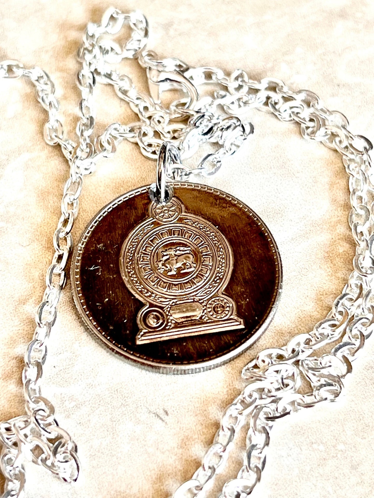Sri Lanka Coin Necklace 1 Rupee Coin Pendant Handmade Custom Made Charm Gift For Friend Coin Charm Gift For Him, Coin Collector, World Coins