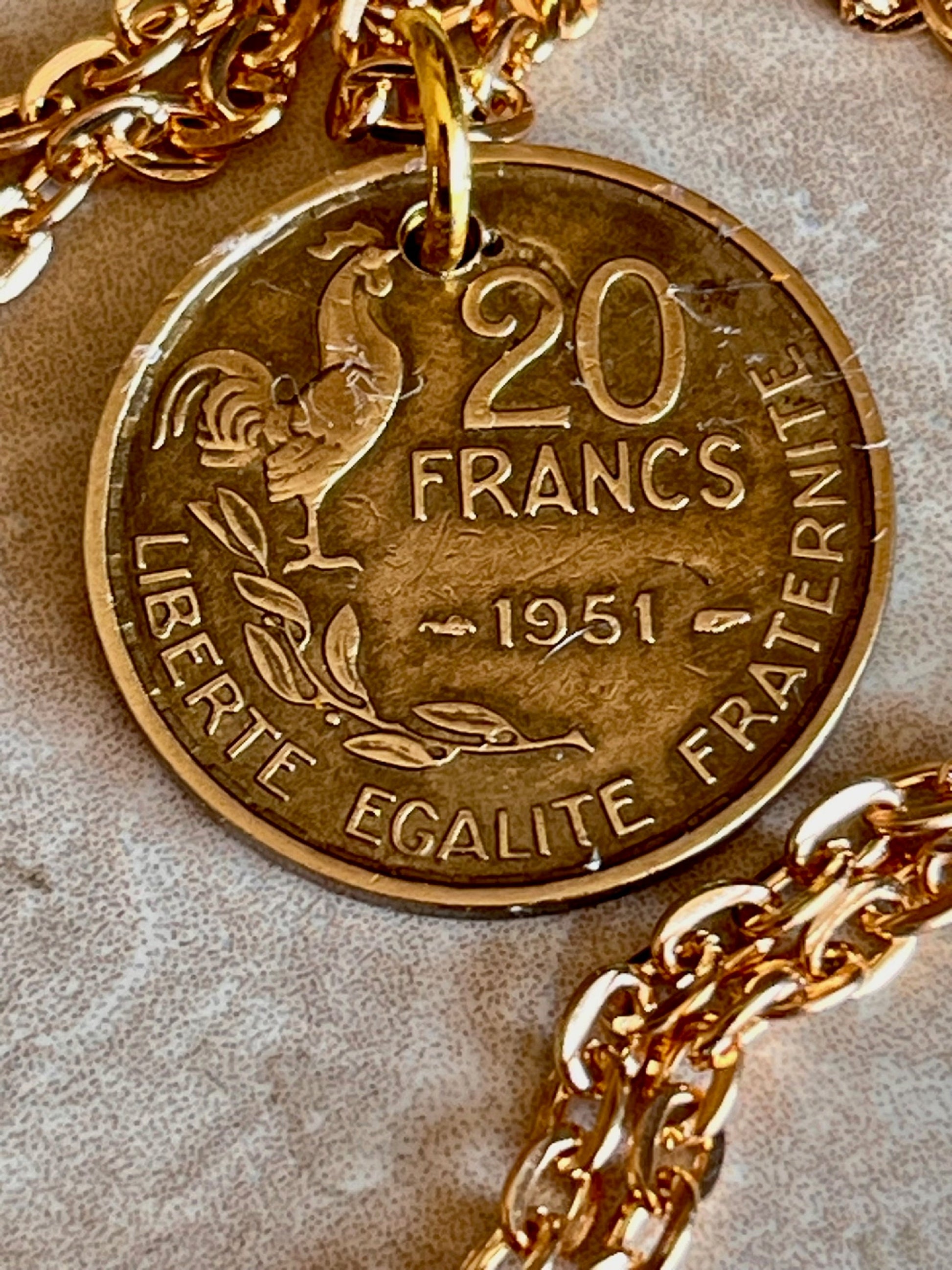 France Coin Necklace French 20 Francs Custom Pendant Custom Made Charm Gift For Friend Coin Charm Gift For Him, Coin Collector, World Coins