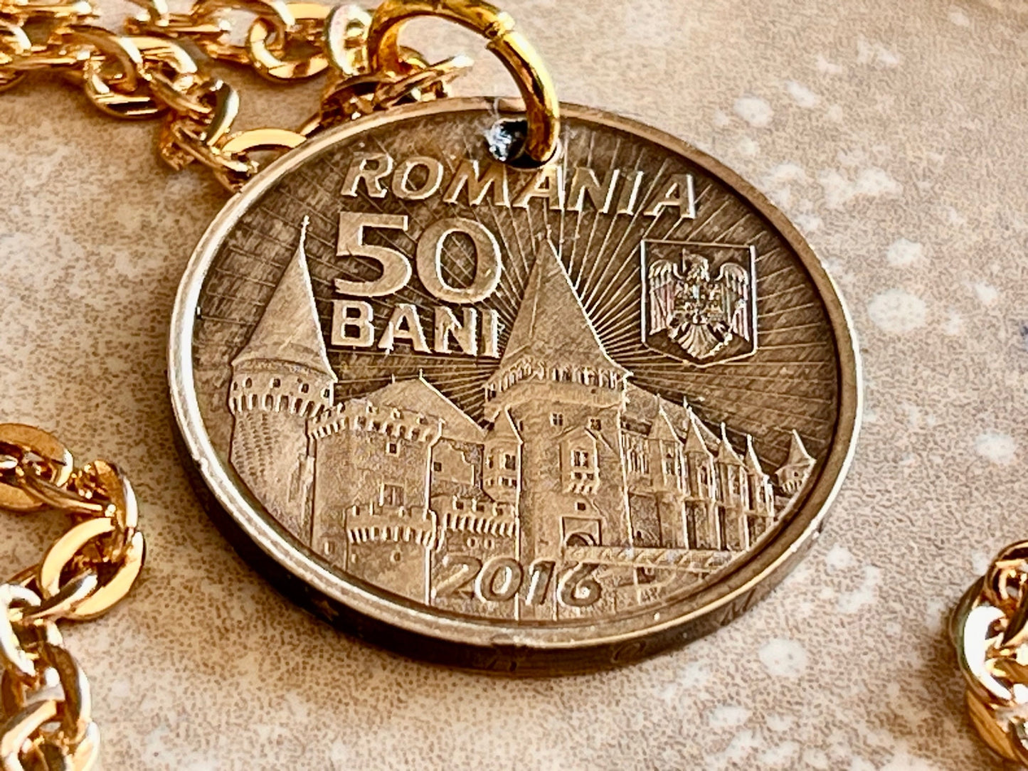 Romania Coin Pendant 50 Bani Handmade Custom Made Charm Gift For Friend Coin Charm Gift For Him, Coin Collector, World Coins