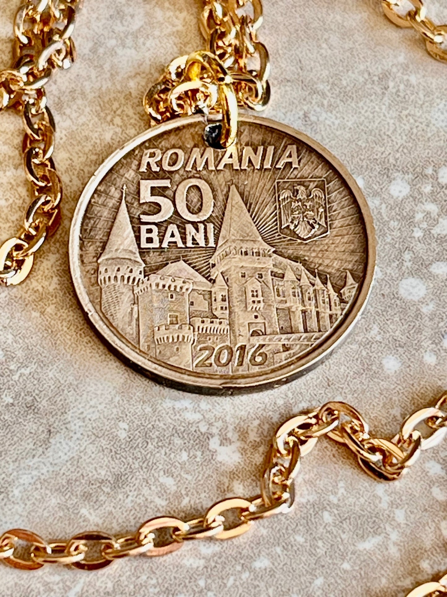 Romania Coin Pendant 50 Bani Handmade Custom Made Charm Gift For Friend Coin Charm Gift For Him, Coin Collector, World Coins