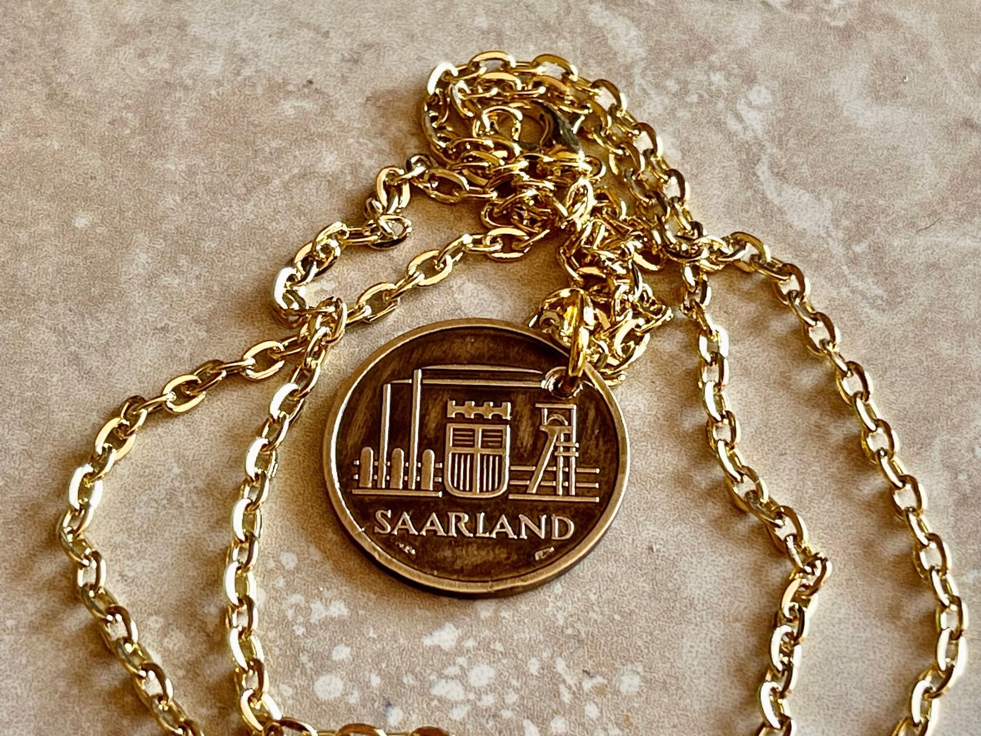 Saarland Pendant 10 Franken Germany Coin German Necklace Custom Charm Gift For Friend Coin Charm Gift For Him, Coin Collector, World Coins