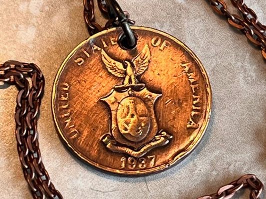 Philippines 1 Centavo Coin Pendant United States Necklace Custom Charm Gift Friend Coin Charm Gift For Him, Coin Collector, World Coins
