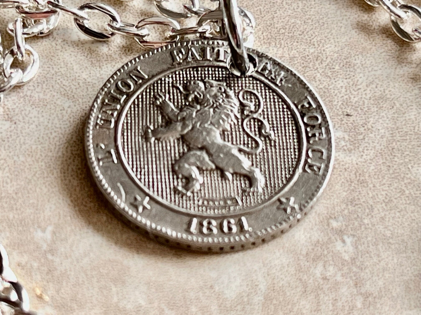 Belgium 1861 L'union Fait La Force 10 Centimes Coin Pendant Custom Coin For Gift For Friend Coin Gift For Him, Coin Collector, World Coins