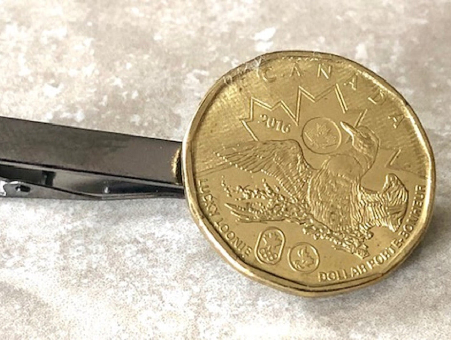 Canada Coin Tie Clip Canadian Lucky Loonie Custom Made Charm Gift For Friend Coin Charm Gift For Him Coin Collector, World Coins Suite & Tie