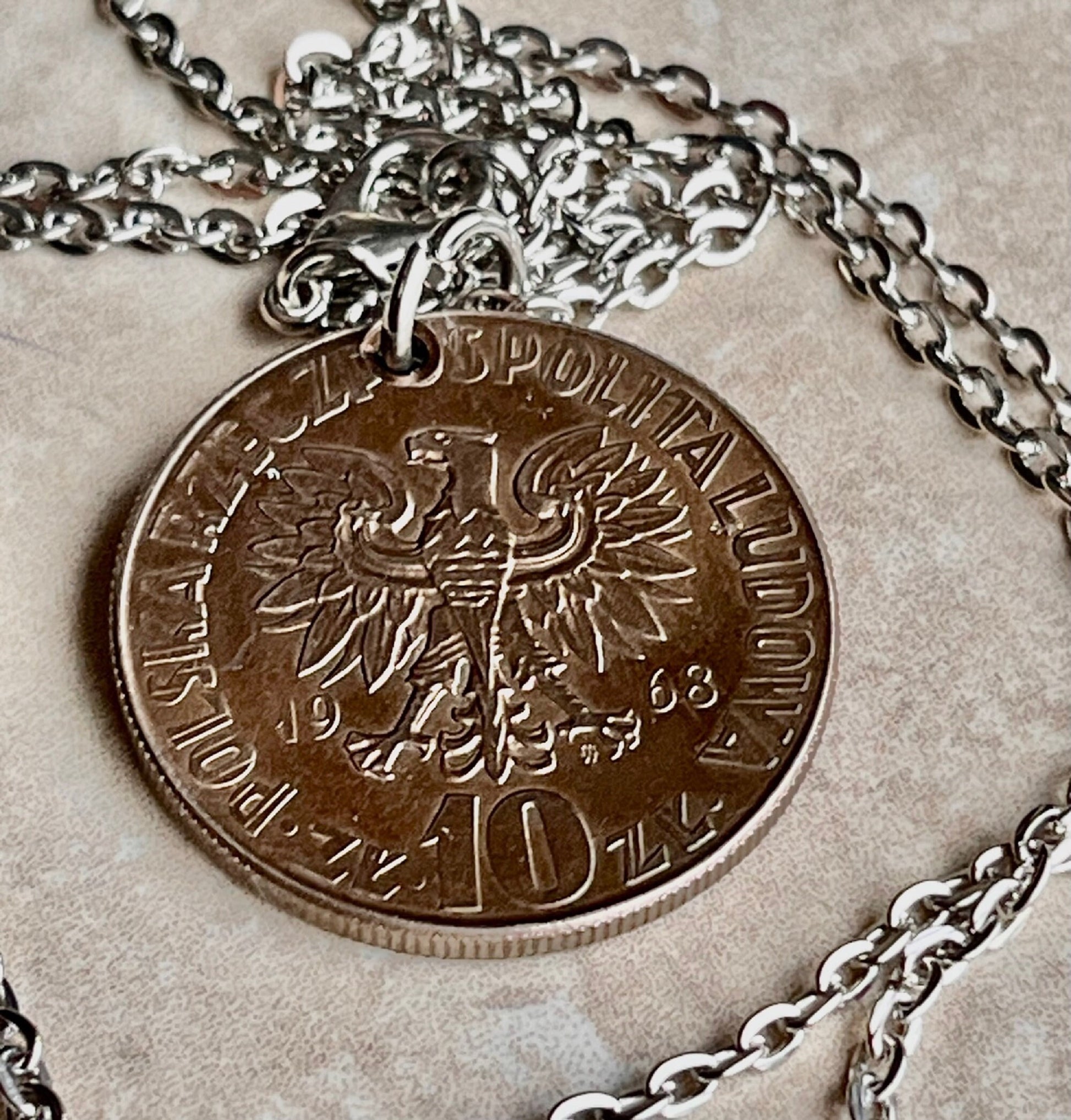Poland Pendant Coin 10 Groszy Polish Necklace Jewelry Custom Charm Gift For Friend Coin Charm Gift For Him, Her, World Coins Collector