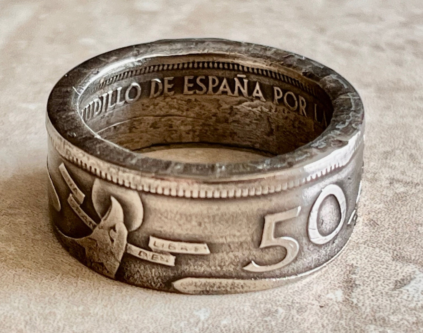 Spain Ring 50 PTAS Spanish Ring Vintage Handmade Jewelry Gift Charm For Friend Coin Ring Gift For Him Her World Coins Collector