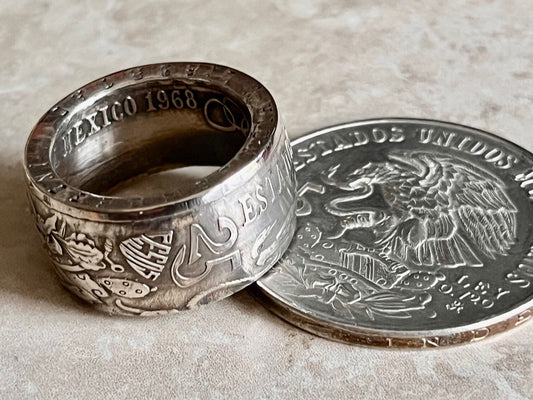 Mexico Coin Ring 25 Pesos Mexican 1968 Olympics Handmade Jewelry Gift Charm For Friend Coin Ring Gift For Him Her World Coins Collector