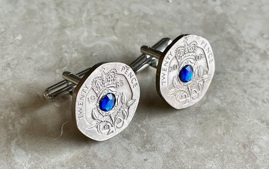British Coin Cuff Links Briton UK 20 Pence Rhinestone Cufflinks, Charm Gift For Friend Coin Charm Gift For Him, Coin Collector, World Coins