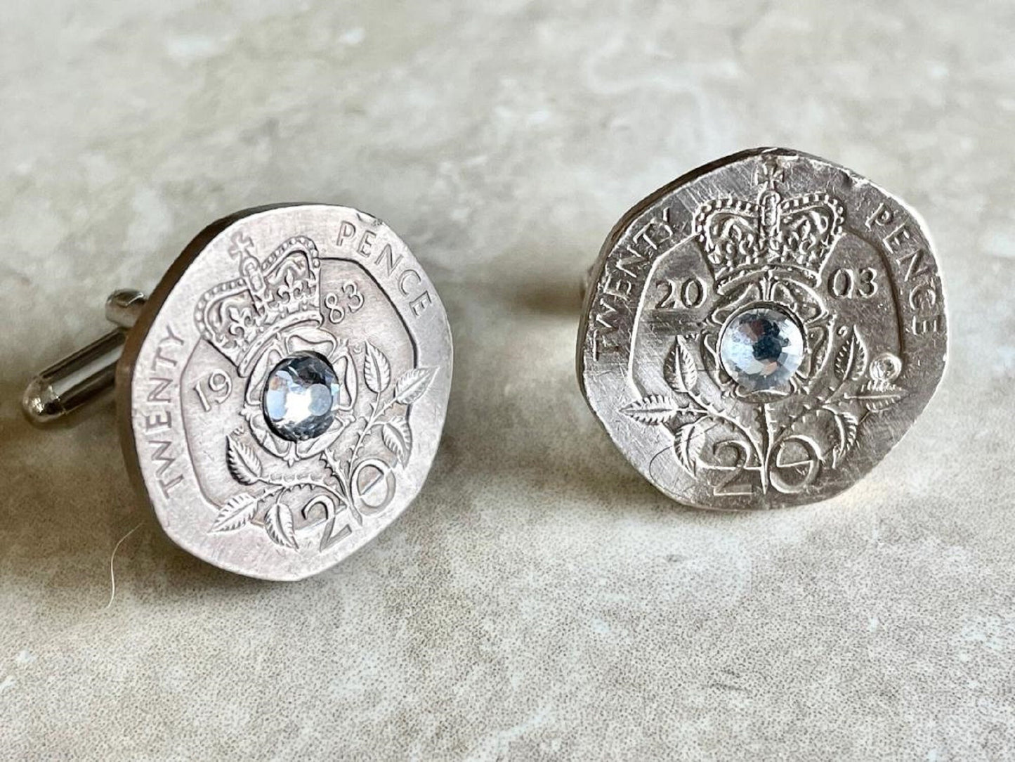 British Coin Cuff Links Briton UK 20 Pence Rhinestone Cufflinks, Charm Gift For Friend Coin Charm Gift For Him, Coin Collector, World Coins