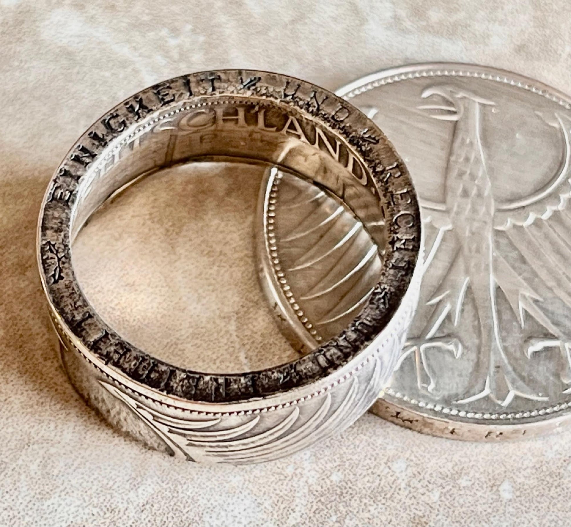 Germany Coin Ring Silver Eagle 5 German Mark Handmade Personal Custom Ring Gift For Friend Coin Ring Gift For Him Her World Coin Collector