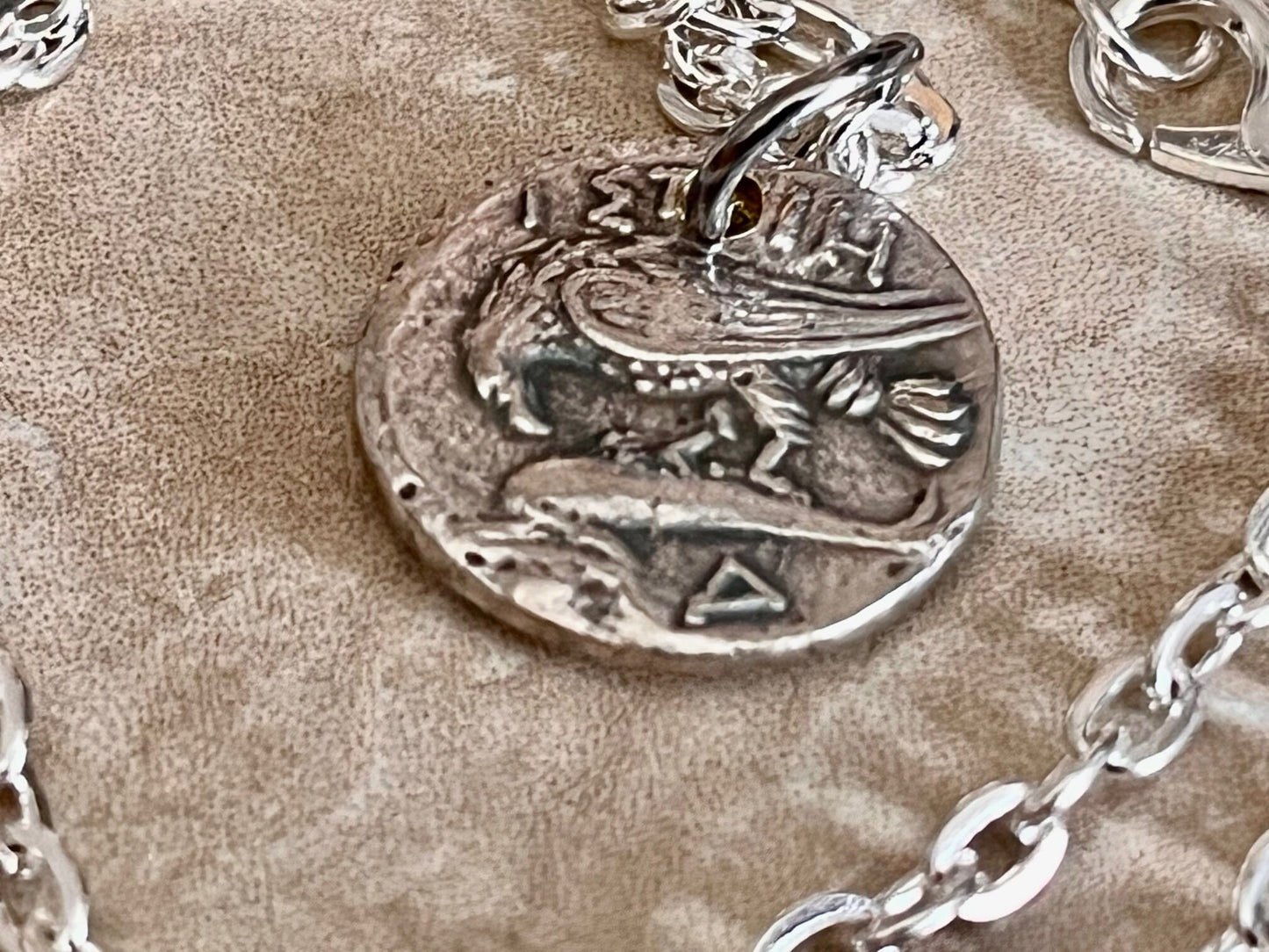 Greek Ancient Coin Pendant Gemini Eagle Dolphin Myth Constellation Necklace Jewelry Gift For Friend Charm For Him Her, World Coins Collector