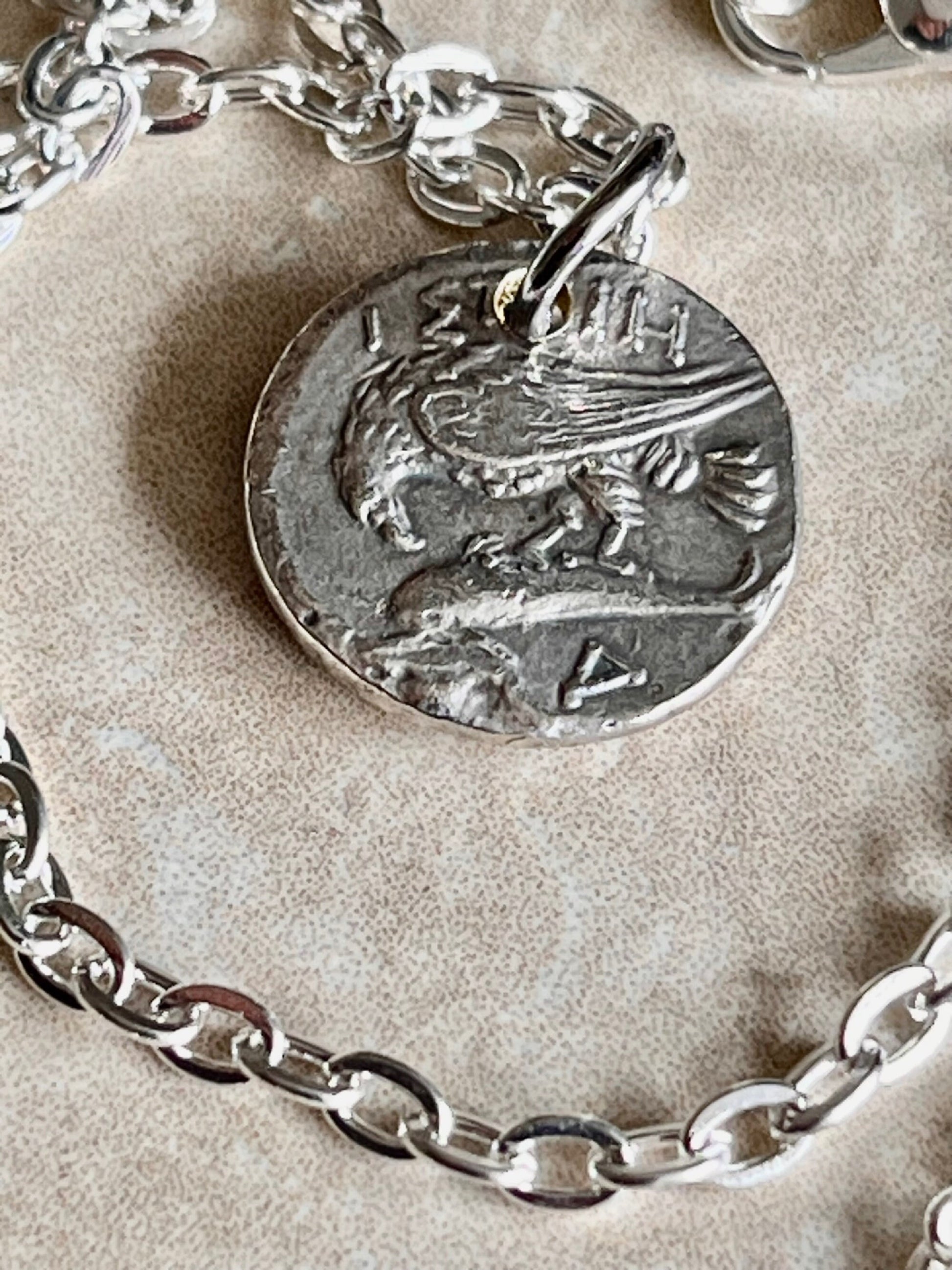 Greek Ancient Coin Pendant Gemini Eagle Dolphin Myth Constellation Necklace Jewelry Gift For Friend Charm For Him Her, World Coins Collector