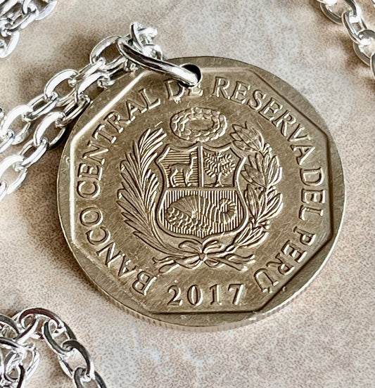 Peru Coin Pendant Peruvian 1 Sol De Oro Personal Necklace Old Vintage Handmade Jewelry Gift Friend Charm For Him Her World Coin Collector