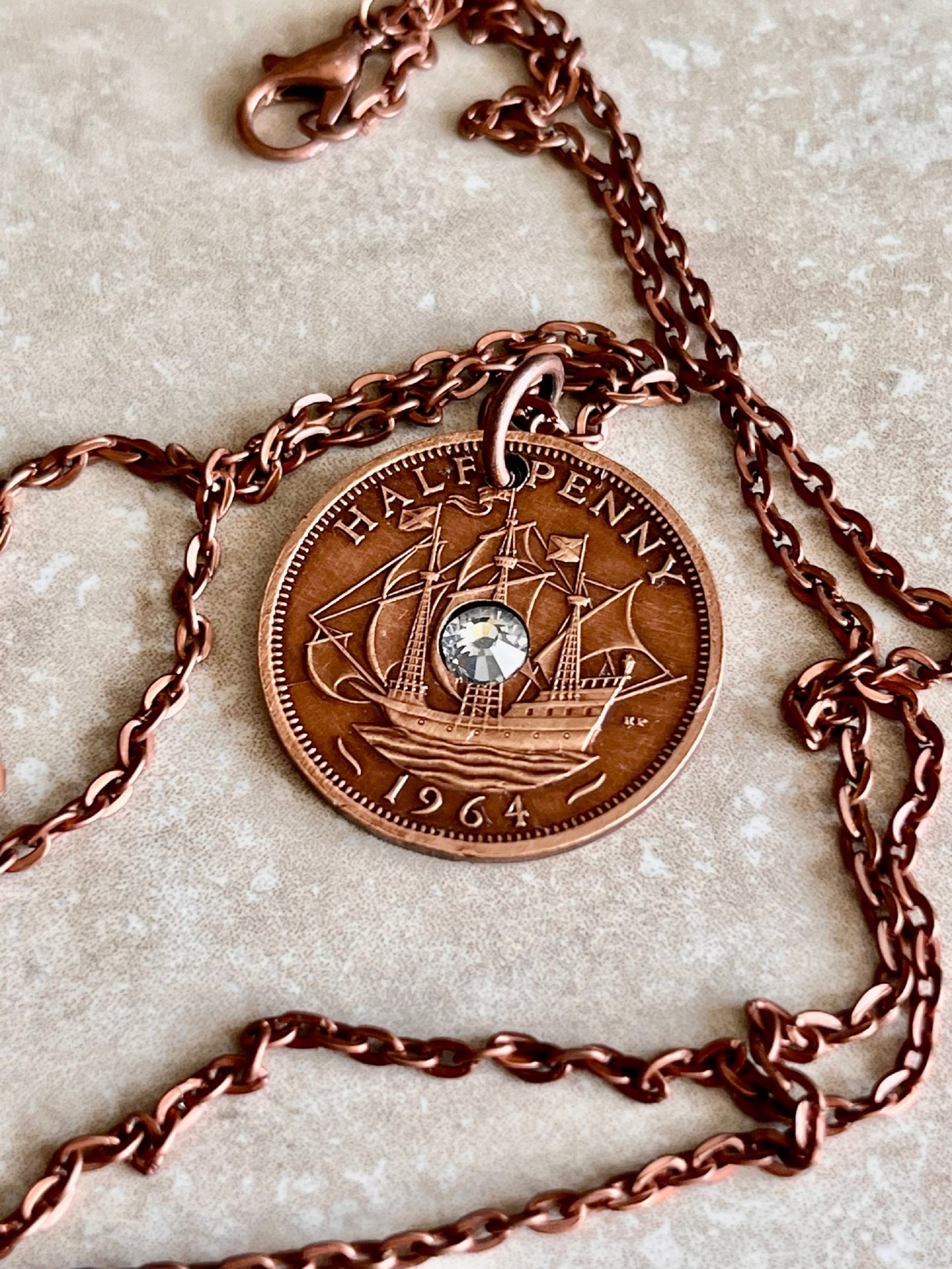 British Coin Pendant Half Penny UK England Necklace Custom Made Charm Gift For Friend Charm Gift For Him, Her, Coin Collector, World Coins