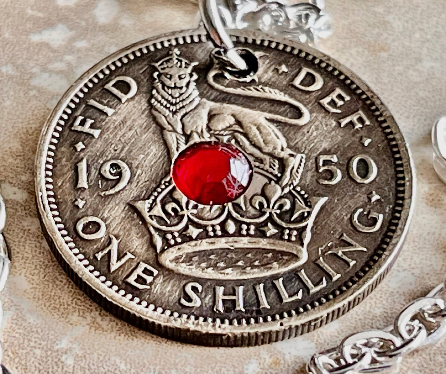 Britain Coin Pendant One Shilling Rhinestone Jewelry England Necklace Charm Friend Coin Charm Gift For Him, Her, Coin Collector, World Coins