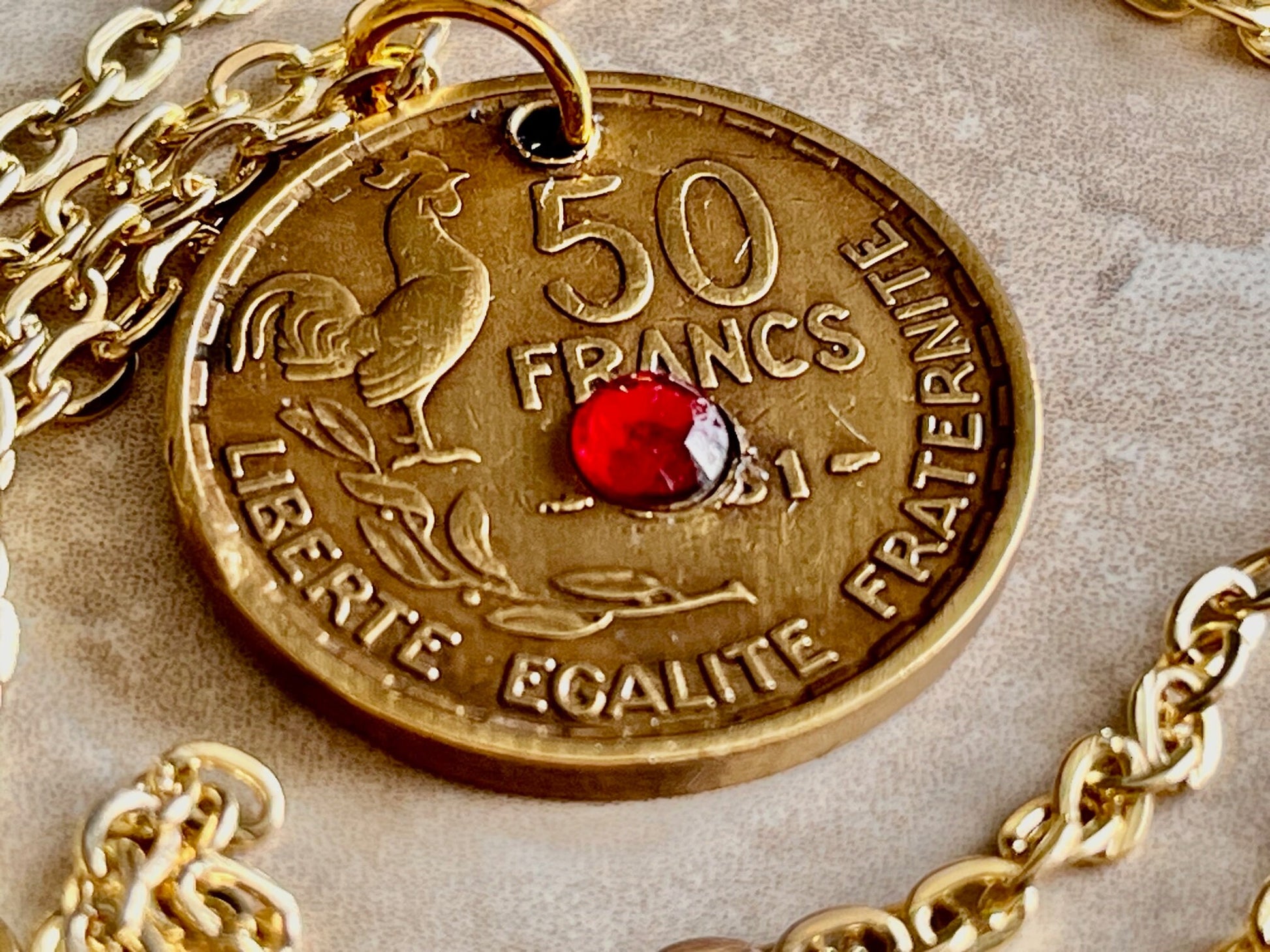 France Coin Pendant French 50 Franc Necklace Rhinestone Custom Charm Gift For Friend Charm Gift For Him Her, Coin Collector, World Coins