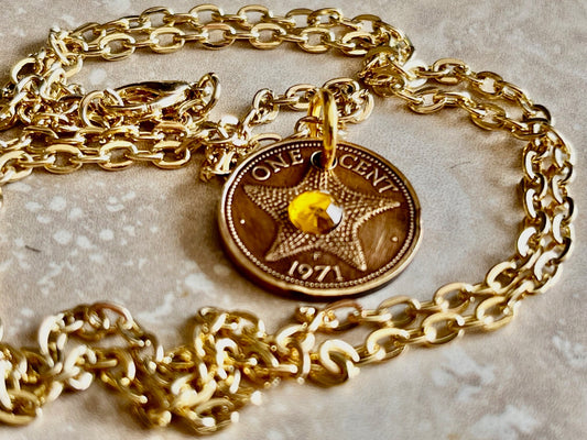 Bahamas Coin Pendant Star Fish Necklace Rhinestone Custom Made Charm Gift For Friend Charm Gift For Him, Her, Coin Collector, World Coins