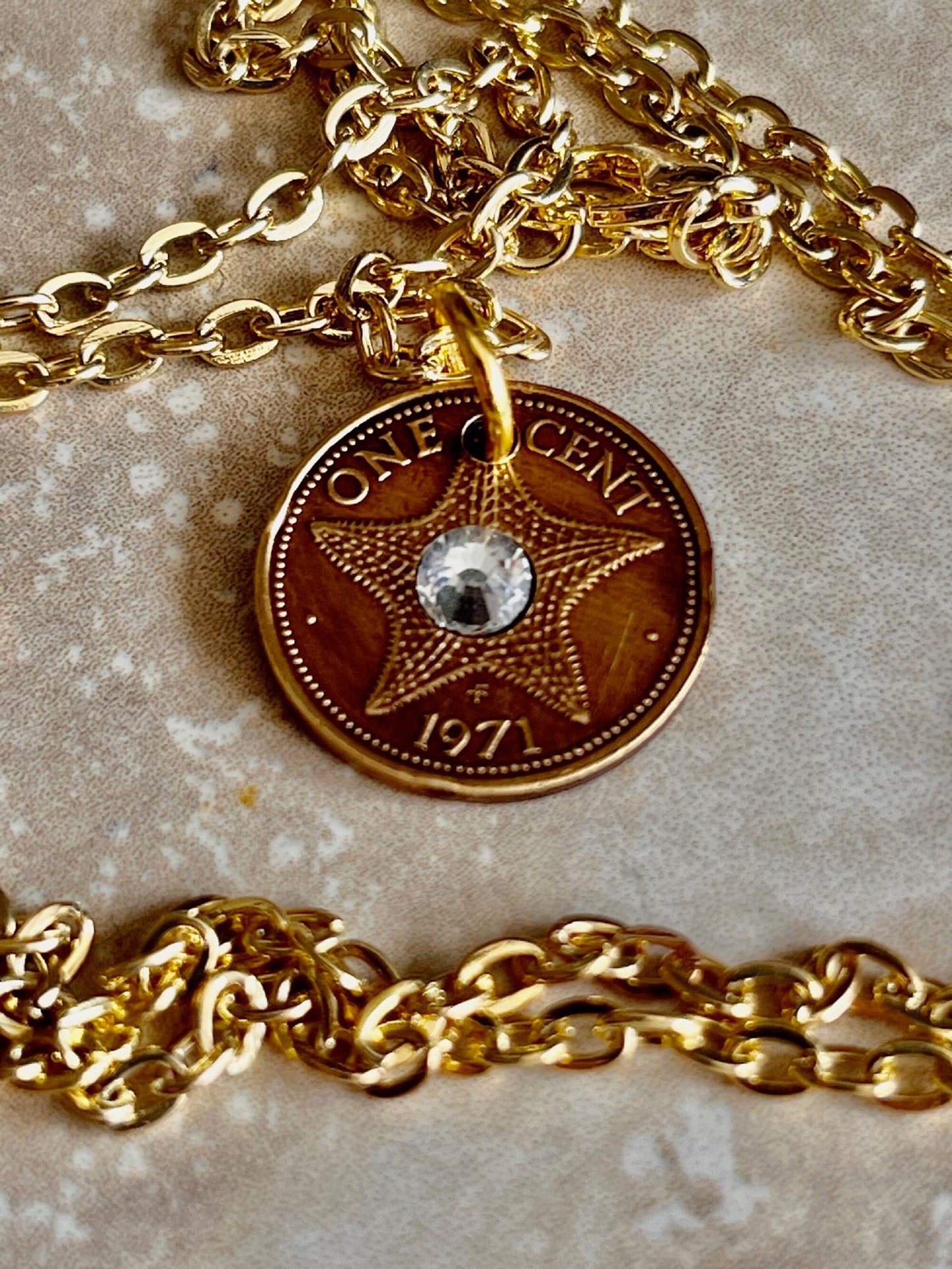 Bahamas Coin Pendant Star Fish Necklace Rhinestone Custom Made Charm Gift For Friend Charm Gift For Him, Her, Coin Collector, World Coins