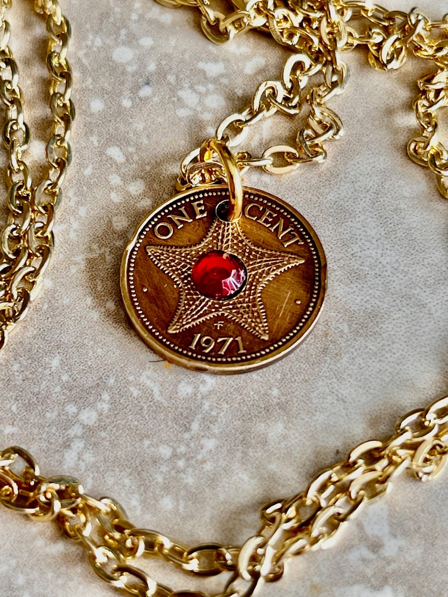 Bahamas Coin Pendant Star Fish Necklace Rhinestone Custom Made Charm Gift For Friend Charm Gift For Him, Her, Coin Collector, World Coins