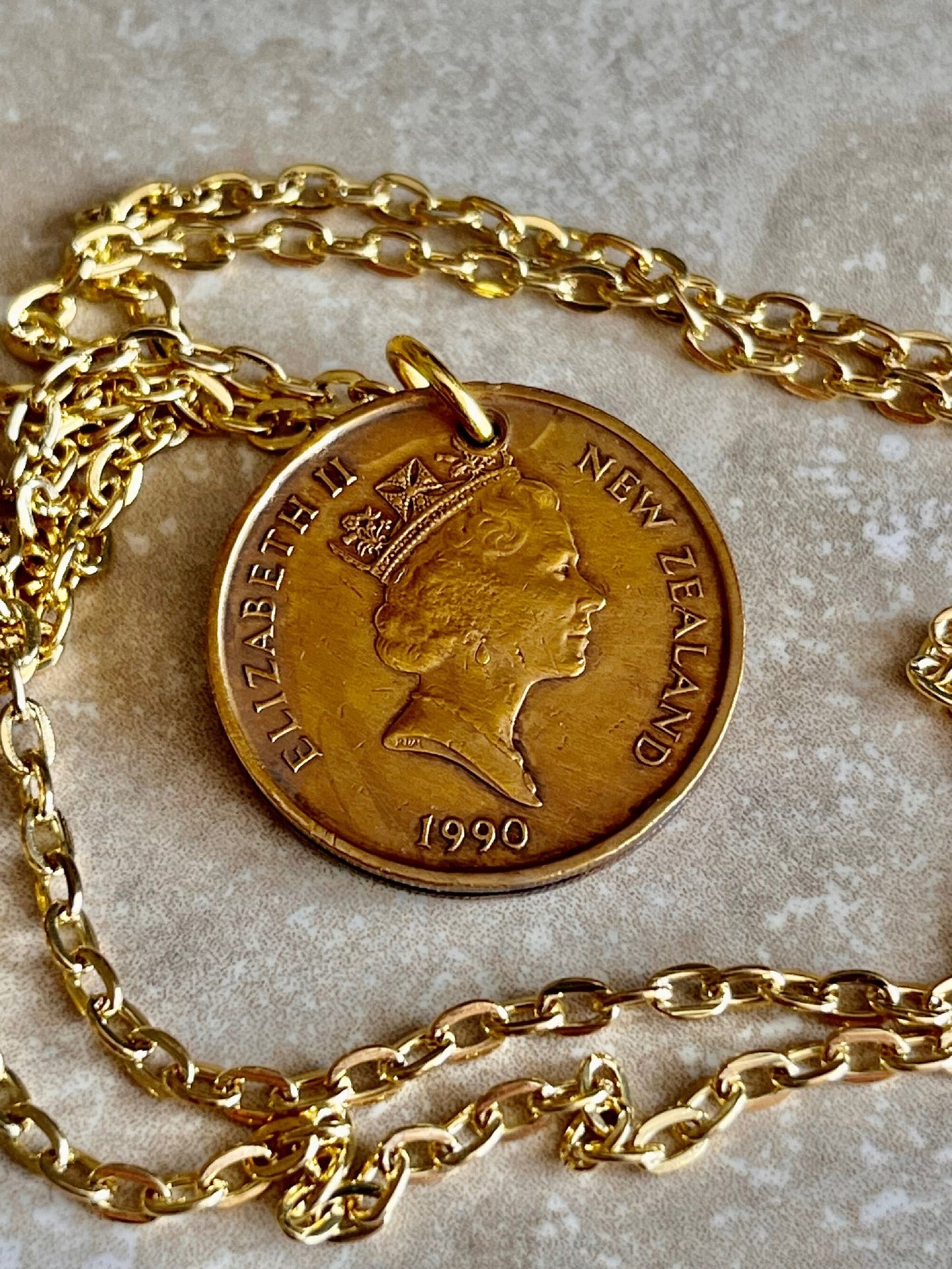 New Zealand Two Dollar Coin Pendant Necklace Custom Rhinestone Charm Gift For Friend Coin Charm Gift For Him Her Coin Collector, World Coins