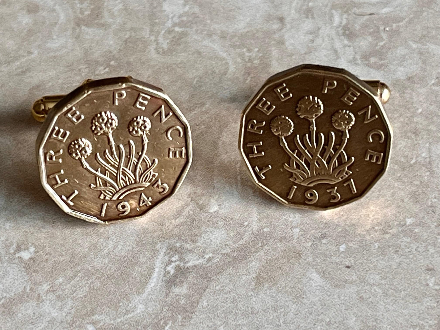 British Coin Cuff Links Briton UK Three 3 Pence Cufflinks, Charm Gift For Friend Coin Charm Gift For Him, Coin Collector, World Coins