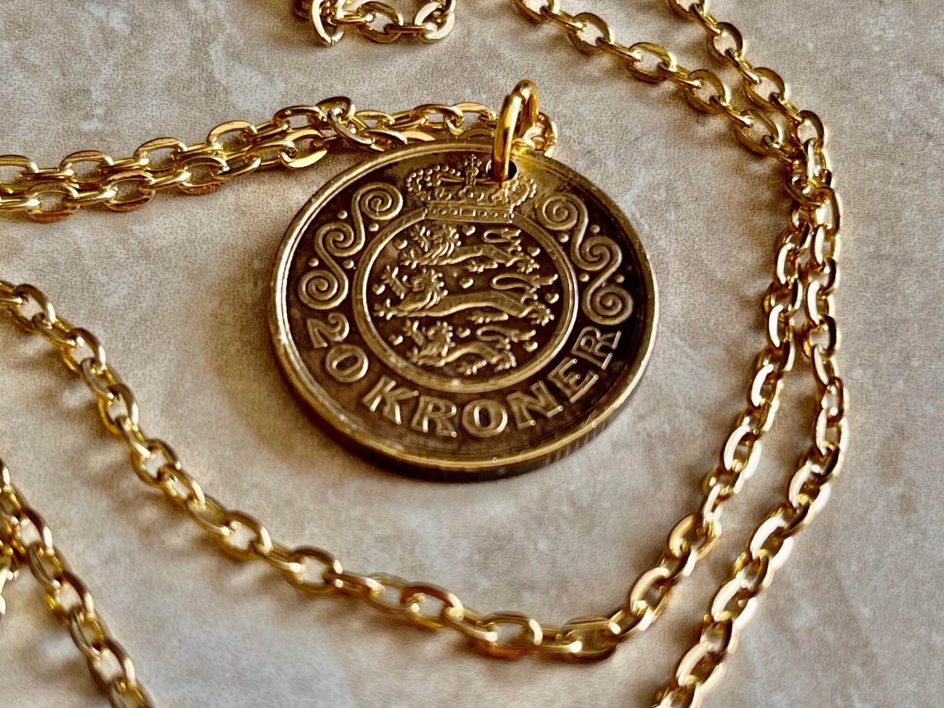 Denmark Coin Pendant 20 Kroner Danmark Personal Necklace Old Vintage Handmade Jewelry Gift Friend Charm For Him Her World Coin Collector