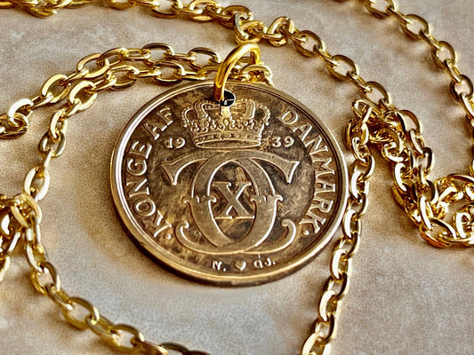 Denmark Coin Pendant 1 Krone Danish Personal Necklace Old Vintage Handmade Jewelry Gift Friend Charm For Him Her World Coin Collector