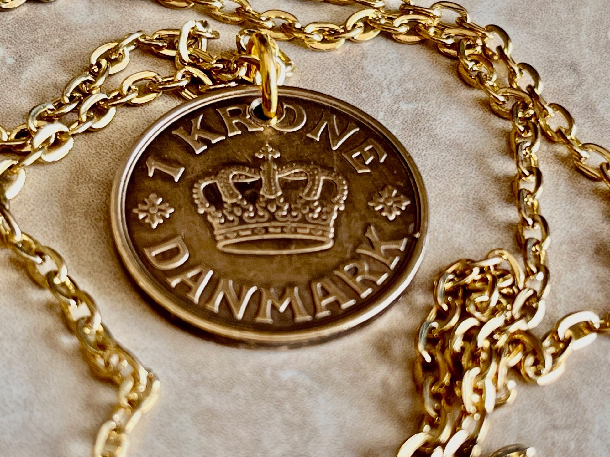 Denmark Coin Pendant 1 Krone Danish Personal Necklace Old Vintage Handmade Jewelry Gift Friend Charm For Him Her World Coin Collector