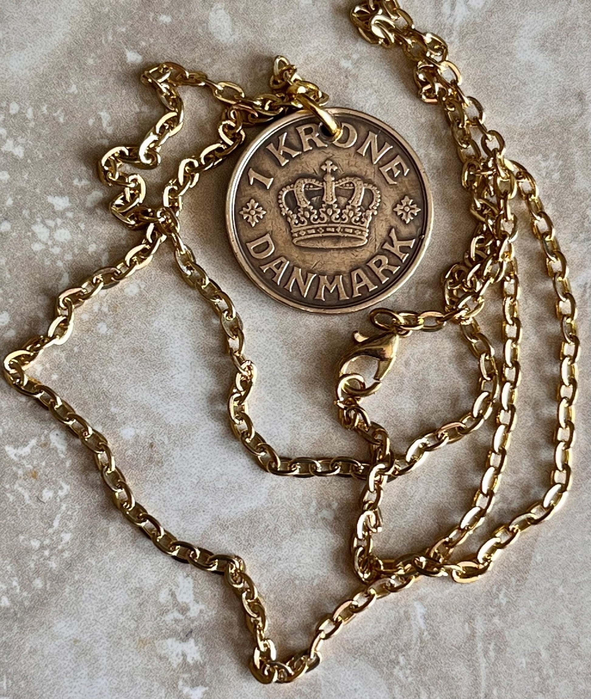 Denmark Coin Pendant 1 Krone Danish Personal Necklace Old Vintage Handmade Jewelry Gift Friend Charm For Him Her World Coin Collector