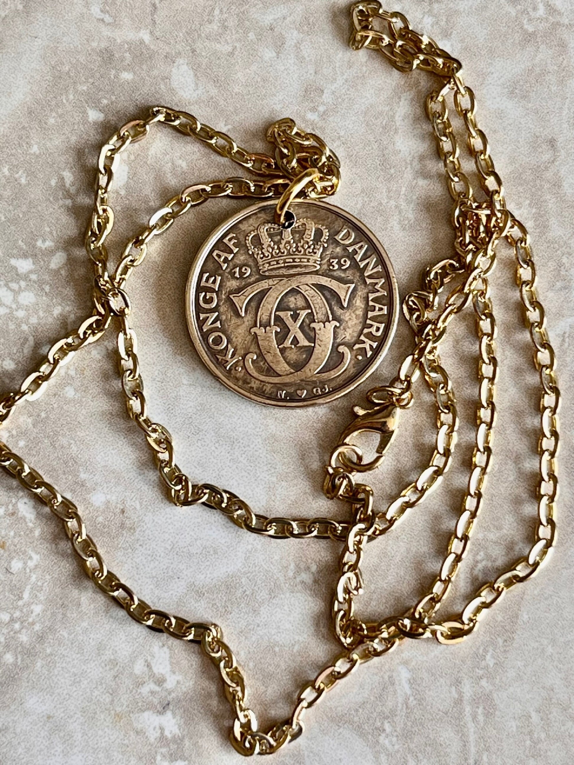 Denmark Coin Pendant 1 Krone Danish Personal Necklace Old Vintage Handmade Jewelry Gift Friend Charm For Him Her World Coin Collector