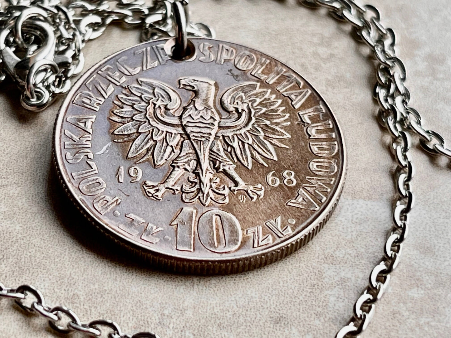 Poland Pendant Coin 10 Groszy Polish Necklace Jewelry Custom Charm Gift For Friend Coin Charm Gift For Him, Her, World Coins Collector