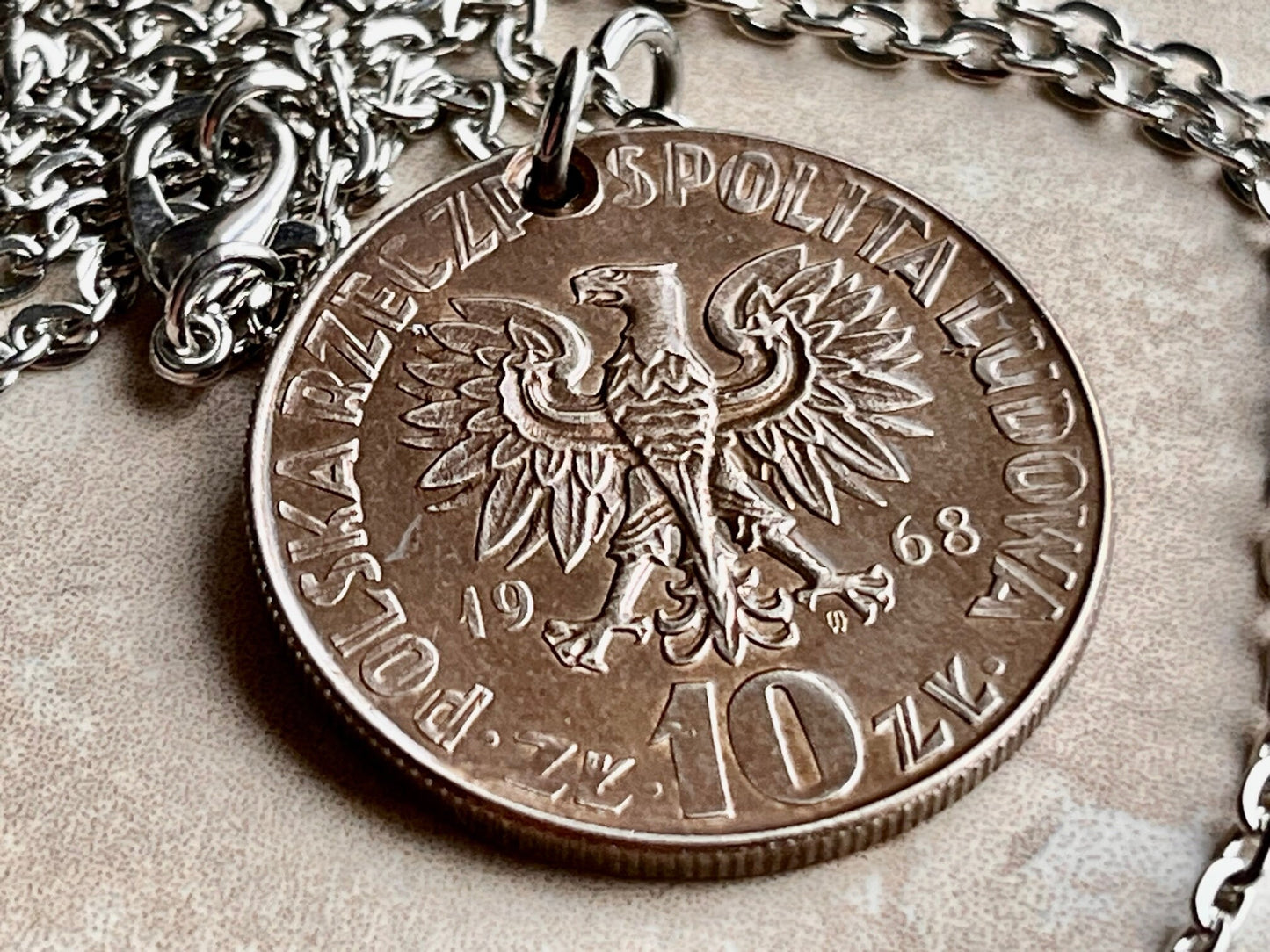 Poland Pendant Coin 10 Groszy Polish Necklace Jewelry Custom Charm Gift For Friend Coin Charm Gift For Him, Her, World Coins Collector