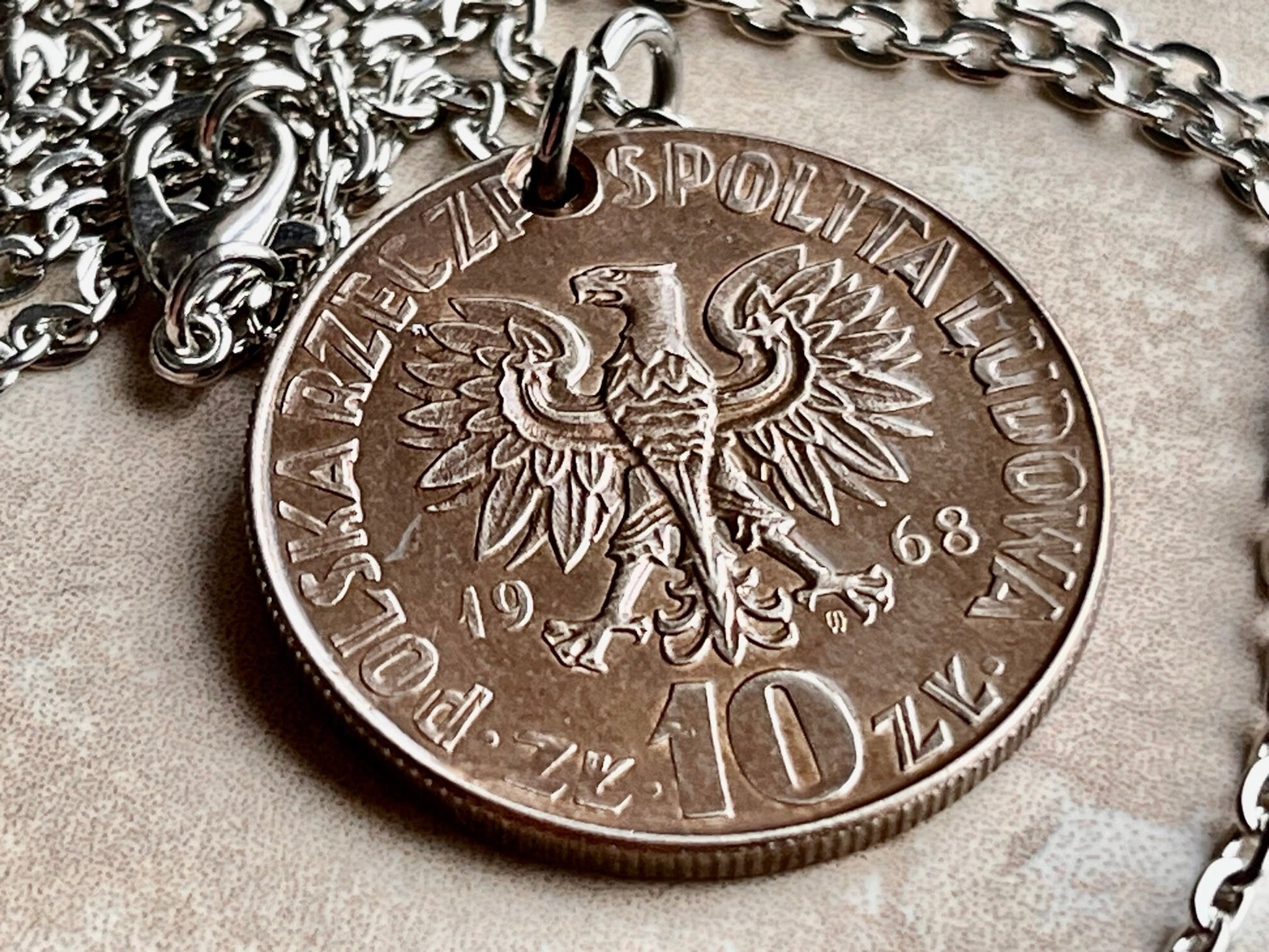 Poland Pendant Coin 10 Groszy Polish Necklace Jewelry Custom Charm Gift For Friend Coin Charm Gift For Him, Her, World Coins Collector
