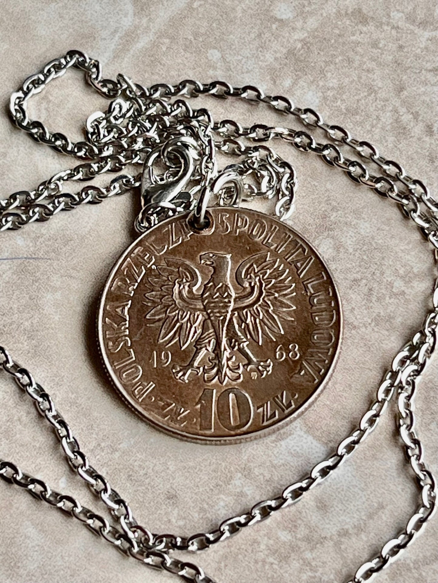Poland Pendant Coin 10 Groszy Polish Necklace Jewelry Custom Charm Gift For Friend Coin Charm Gift For Him, Her, World Coins Collector